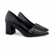 Εικόνα της Γόβες μυτερές με χοντρό τακούνι και διακοσμητικό λουράκι