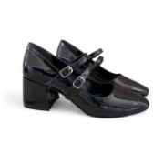 Εικόνα της Γόβες Μαύρες Λουστρίνι με Διπλή Μπαρέτα