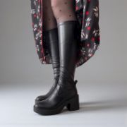 Εικόνα της Μπότες κάλτσα με κρεπ φαρδύ τακούνι και φιάπα