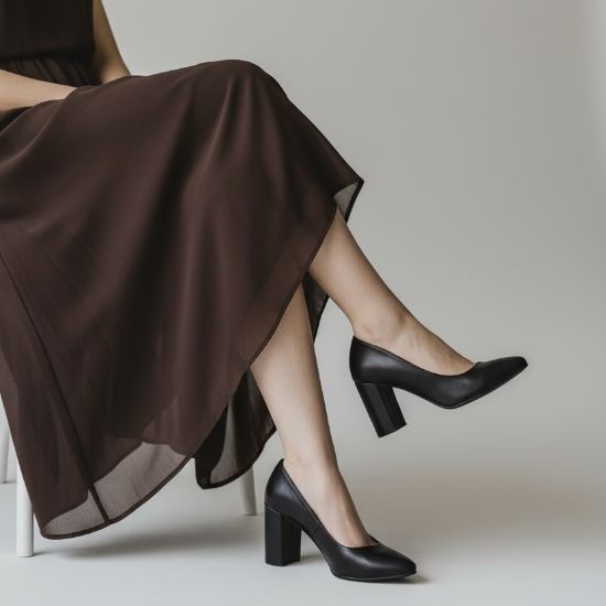 Εικόνα της Γόβες Μυτερές με Χοντρό Τακούνι Μαύρες