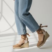 Εικόνα της Εσπαντρίγιες Πλατφόρμες με Κορδόνια Σκούρο Μπεζ