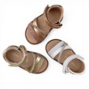 Εικόνα της Παιδικά πέδιλα για κορίτσια με κλειστή φτέρνα αυτοκόλλητο κούμπωμα στρας και γκλίτερ  Λευκό Ροζ Χρυσό