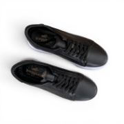 Εικόνα της Ανδρικά Δερμάτινα Sneakers με Λευκή Σόλα Μαύρο