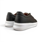 Εικόνα της Ανδρικά Δερμάτινα Sneakers με Λευκή Σόλα Μαύρο