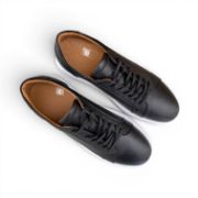 Εικόνα της Ανδρικά Δερμάτινα Sneakers με Λευκή Σόλα Μαύρο