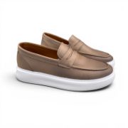 Εικόνα της Ανδρικά Δερμάτινα Loafers Ανατομικά με Λευκή Σόλα Πούρο