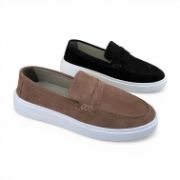 Εικόνα της Ανδρικά Δερμάτινα Loafers Καστόρ με Λευκή Σόλα Μαύρο