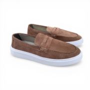 Εικόνα της Ανδρικά Δερμάτινα Loafers Καστόρ με Λευκή Σόλα Πούρο