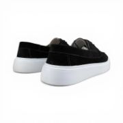 Εικόνα της Ανδρικά Δερμάτινα Loafers Καστόρ με Κορδόνι και Λευκή Σόλα Μαύρο