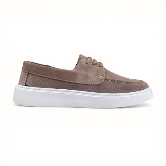 Εικόνα της Ανδρικά Δερμάτινα Loafers Καστόρ με Κορδόνι και Λευκή Σόλα Πούρο