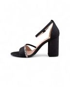 Εικόνα της Πέδιλα με Γκλίτερ Στρας και Χοντρό Τακούνι Μαύρο