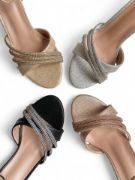 Εικόνα της Πέδιλα με Γκλιτερ Στρας και Χοντρό Τακούνι Χρυσό