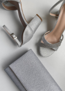 Εικόνα της Πέδιλα με Γκλιτερ Στρας και Χοντρό Τακούνι Ασημί