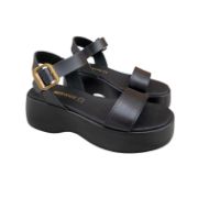 Εικόνα της Δερμάτινες Πλατφόρμες Flatforms με Φάσα Μαύρο