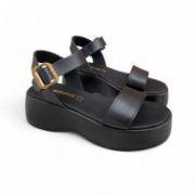 Εικόνα της Δερμάτινες Πλατφόρμες Flatforms με Φάσα Μαύρο