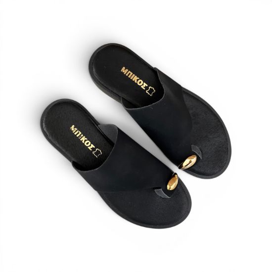 Εικόνα της Παντόφλες Flat με Toe Ring Μαύρο