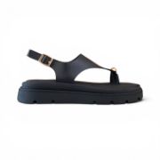 Εικόνα της Σανδάλια Flatforms με Δάχτυλο και Χρυσό Διακοσμητικό Μαύρο