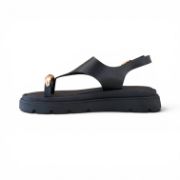 Εικόνα της Σανδάλια Flatforms με Δάχτυλο και Χρυσό Διακοσμητικό Μαύρο