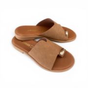 Εικόνα της Παντόφλες Flat με Ασύμμετρη Φάσα και Δάχτυλο Μπεζ