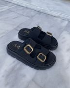 Εικόνα της Παντόφλες Δίσολες με Ρυθμιζόμενα Λουριά και Αγκράφες Μαύρο